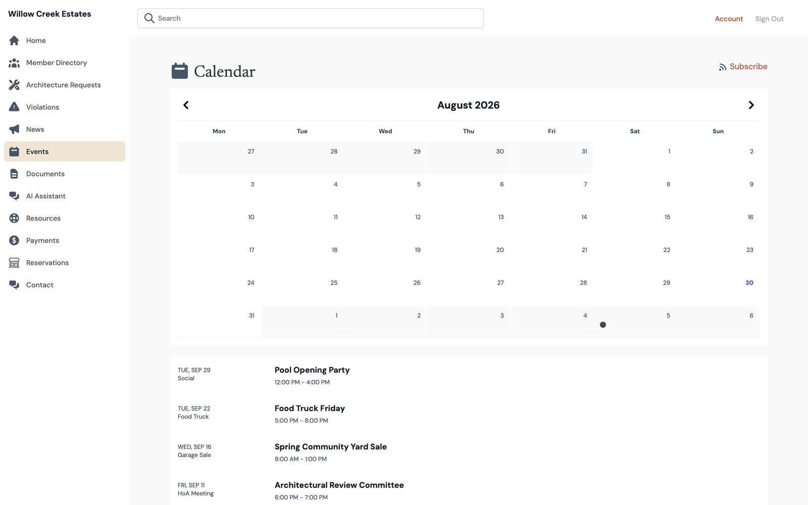 The community events calendar